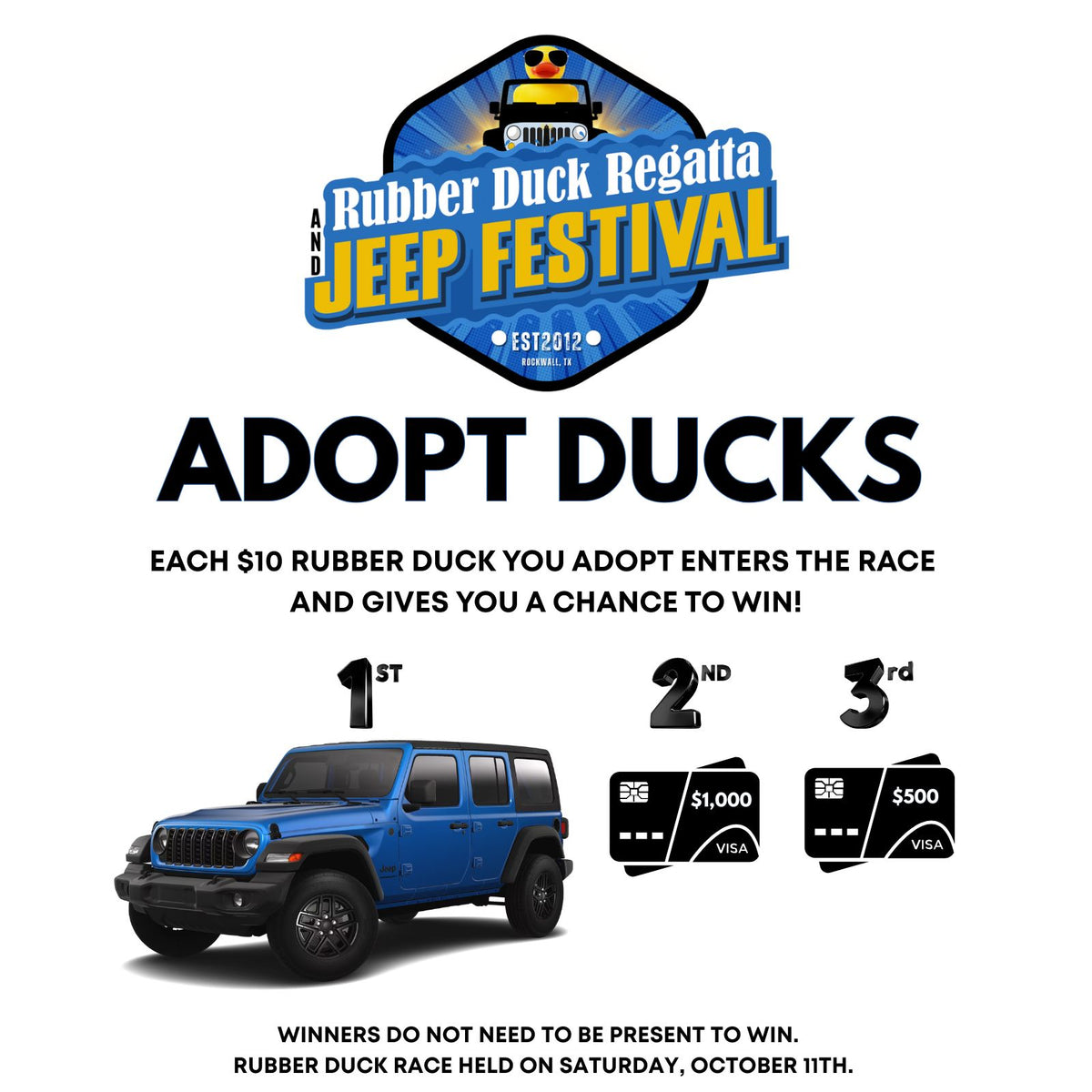 Adopt Ducks To Win a JEEP WRANGLER! – Rubber Duck Regatta and Jeep Festival
